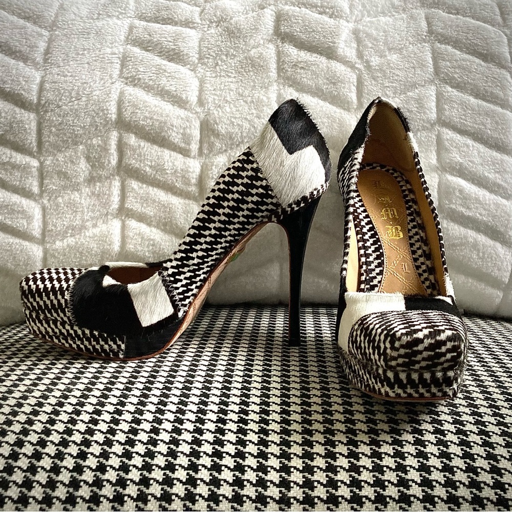 L.A.M.B Houndstooth Juva Calf Hair platform Heels, ORG Box&Dust bag! - Picture 4 of 16